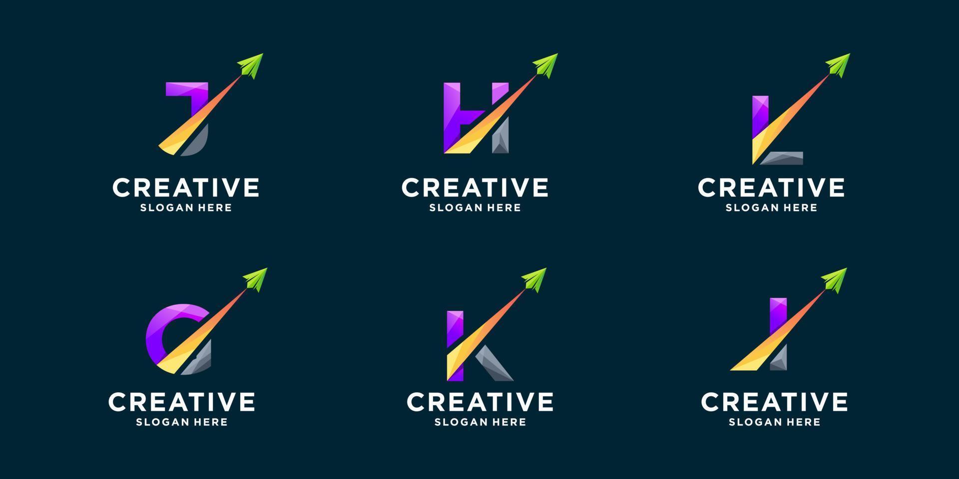 Set of gradient letter and arrow logo design vector