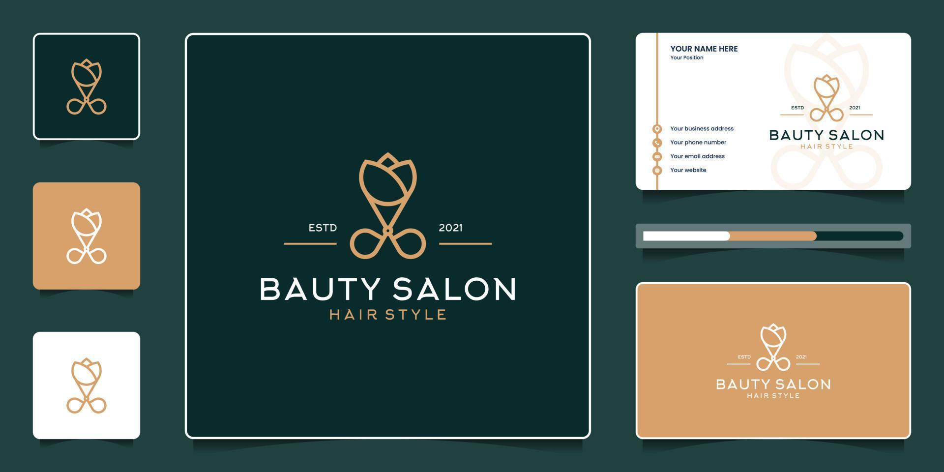 diseño de logotipo de salón de belleza y tarjeta de visita vector