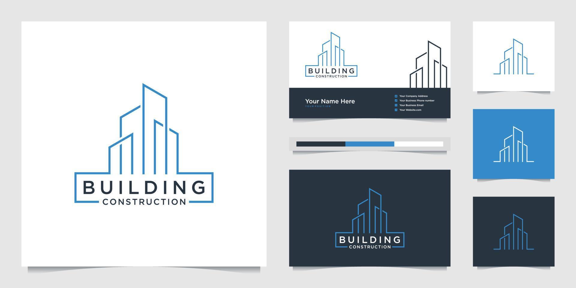 building design logos with lines. construction, apartment and architect. premium logo design and business cards. vector