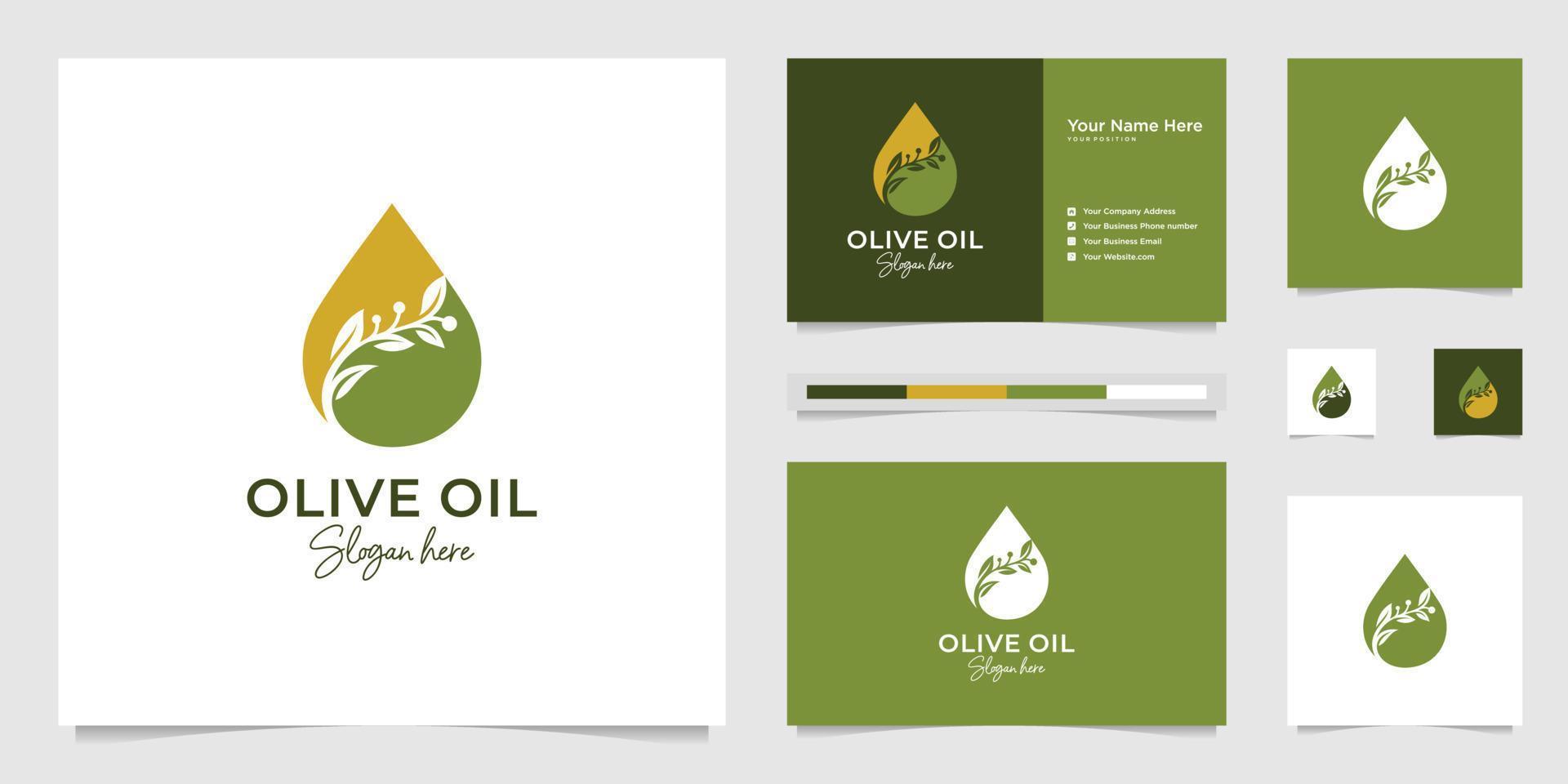 olive oil droplets and tree branches, symbols for beauty salon, skincare, cosmetic, yoga and spa products. premium logo design and business cards. vector