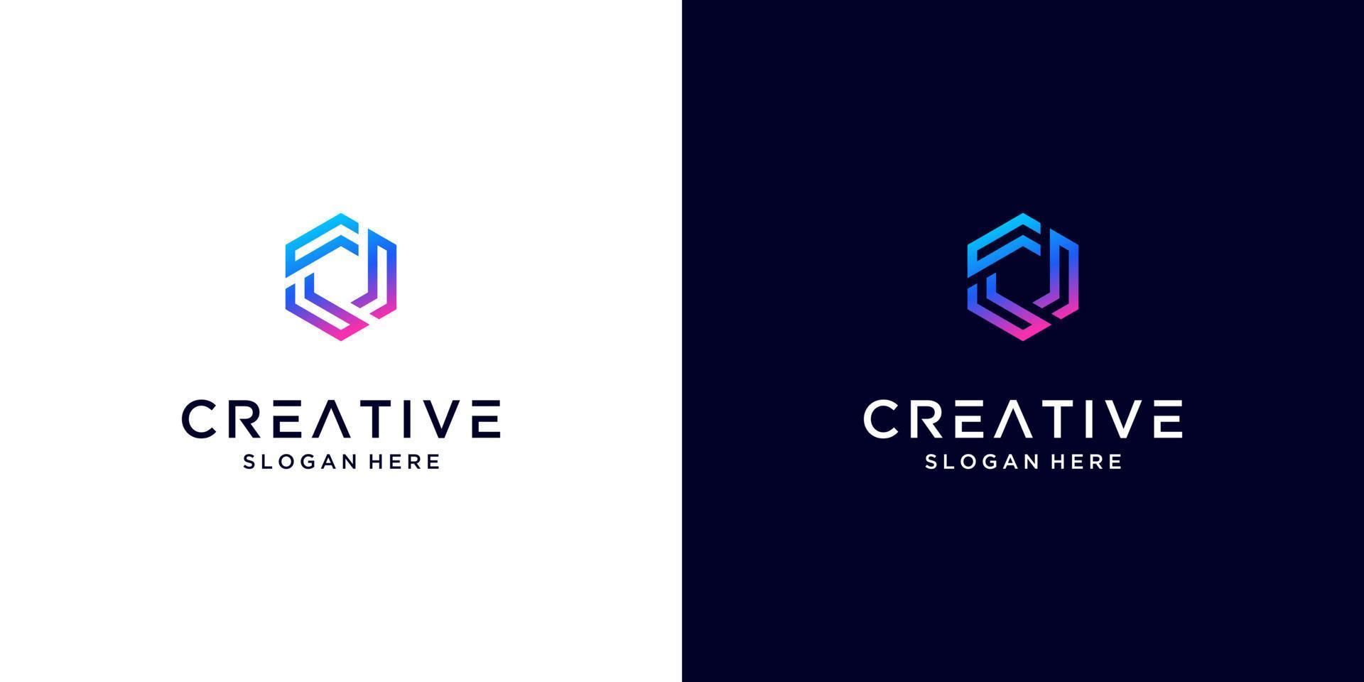 Geometric abstract letter C logo design technology vector