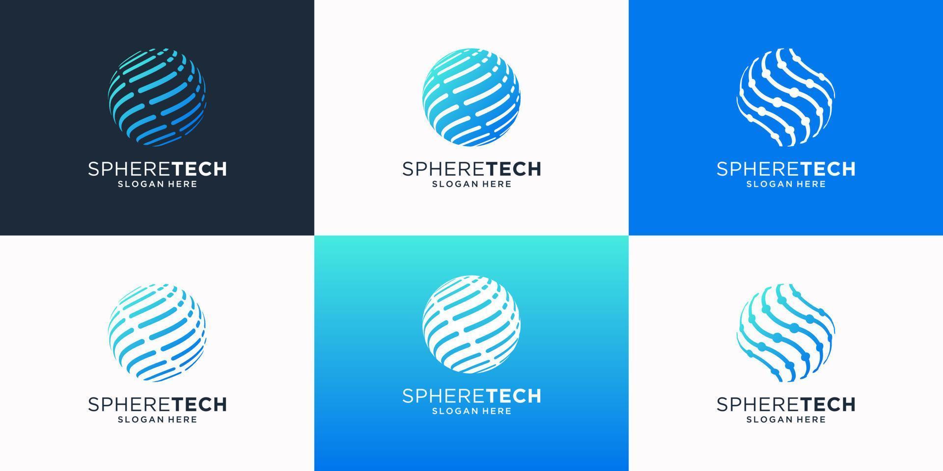 conjunto de plantillas de logotipo de tecnología mundial. globo de icono moderno, esfera, elemento de diseño de logotipo de tecnología. vector