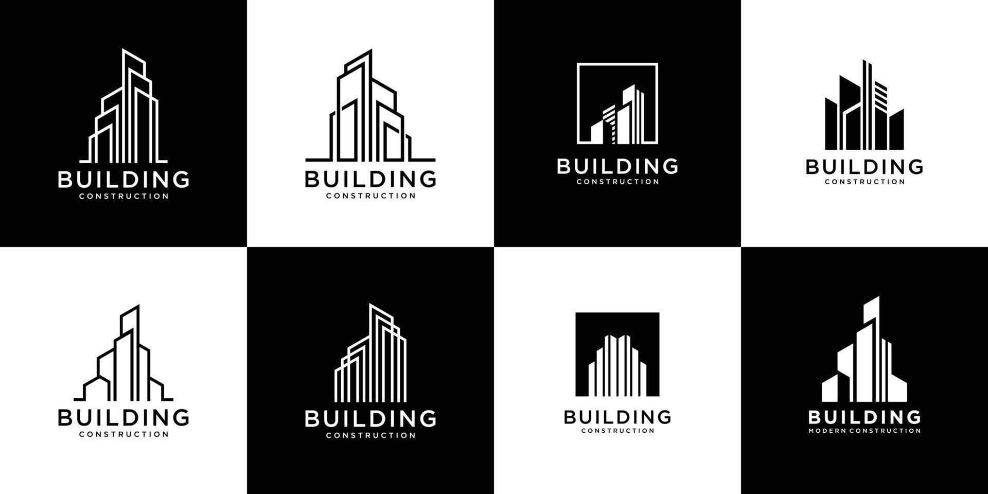 colección de conjuntos de arquitectura de edificios, símbolos de diseño de logotipos inmobiliarios vector
