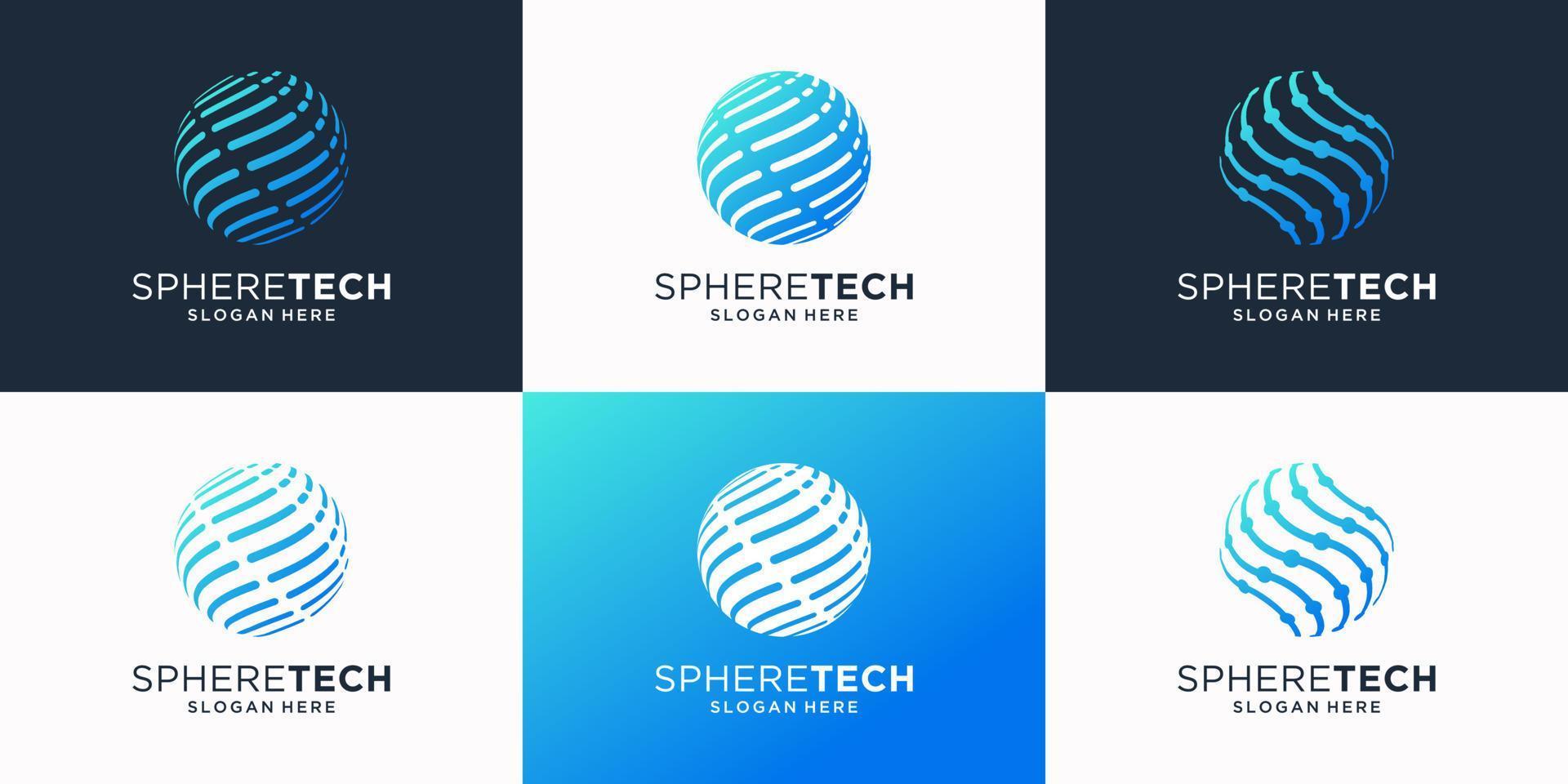 conjunto de plantillas de logotipo de tecnología mundial. globo de icono moderno, esfera, elemento de diseño de logotipo de tecnología. vector