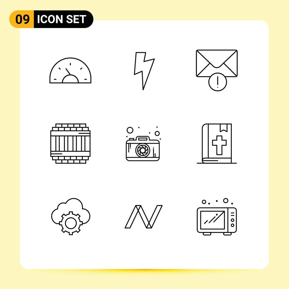 User Interface Pack of 9 Basic Outlines of photography photo alert prison imprisoned Editable Vector Design Elements