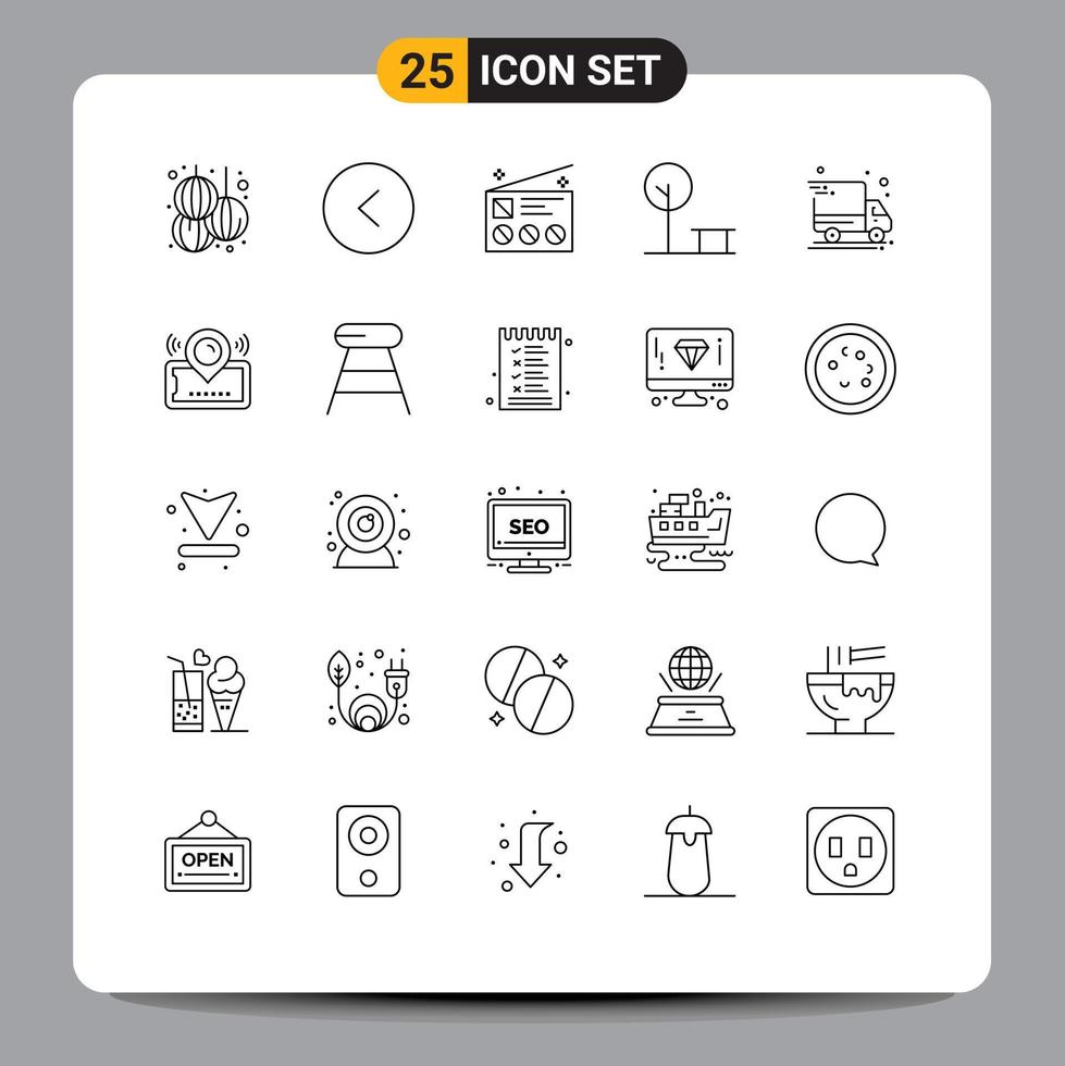 Mobile Interface Line Set of 25 Pictograms of delivery van place communication park city Editable Vector Design Elements