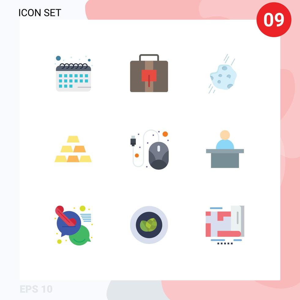 Universal Icon Symbols Group of 9 Modern Flat Colors of mouse computer meteor stack gold Editable Vector Design Elements