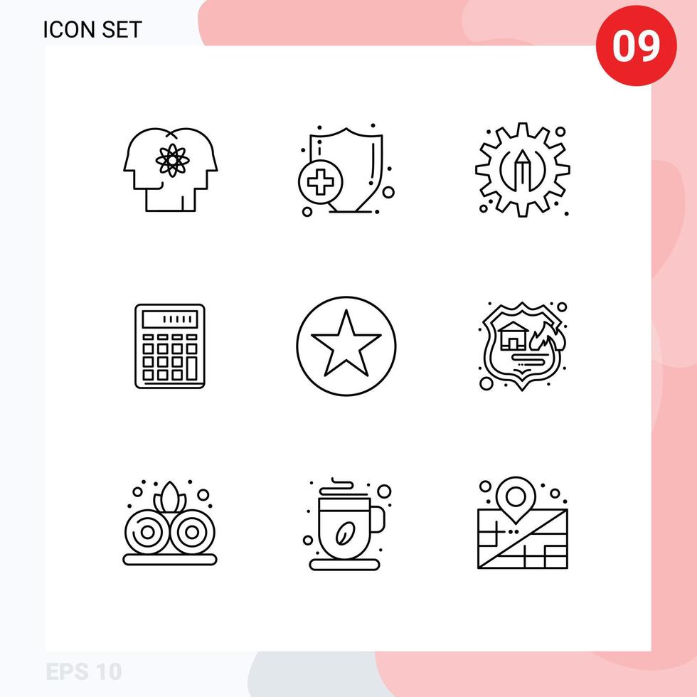 User Interface Pack of 9 Basic Outlines of badge financial creative calculate accounting Editable Vector Design Elements