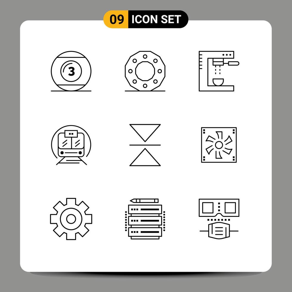 User Interface Pack of 9 Basic Outlines of trian speed train holiday machine espresso Editable Vector Design Elements