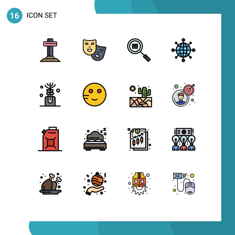 Modern Set of 16 Flat Color Filled Lines Pictograph of oil server box network search Editable Creative Vector Design Elements