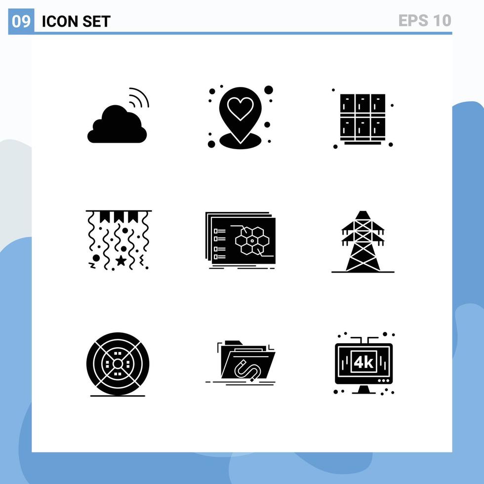 Mobile Interface Solid Glyph Set of 9 Pictograms of strategic winter learn decorations school Editable Vector Design Elements