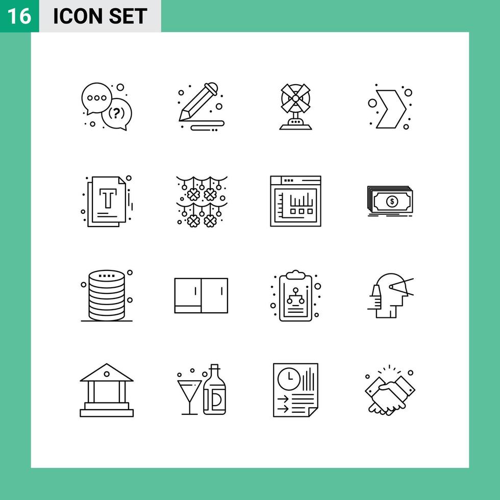 Outline Pack of 16 Universal Symbols of file right electric multimedia arrow Editable Vector Design Elements