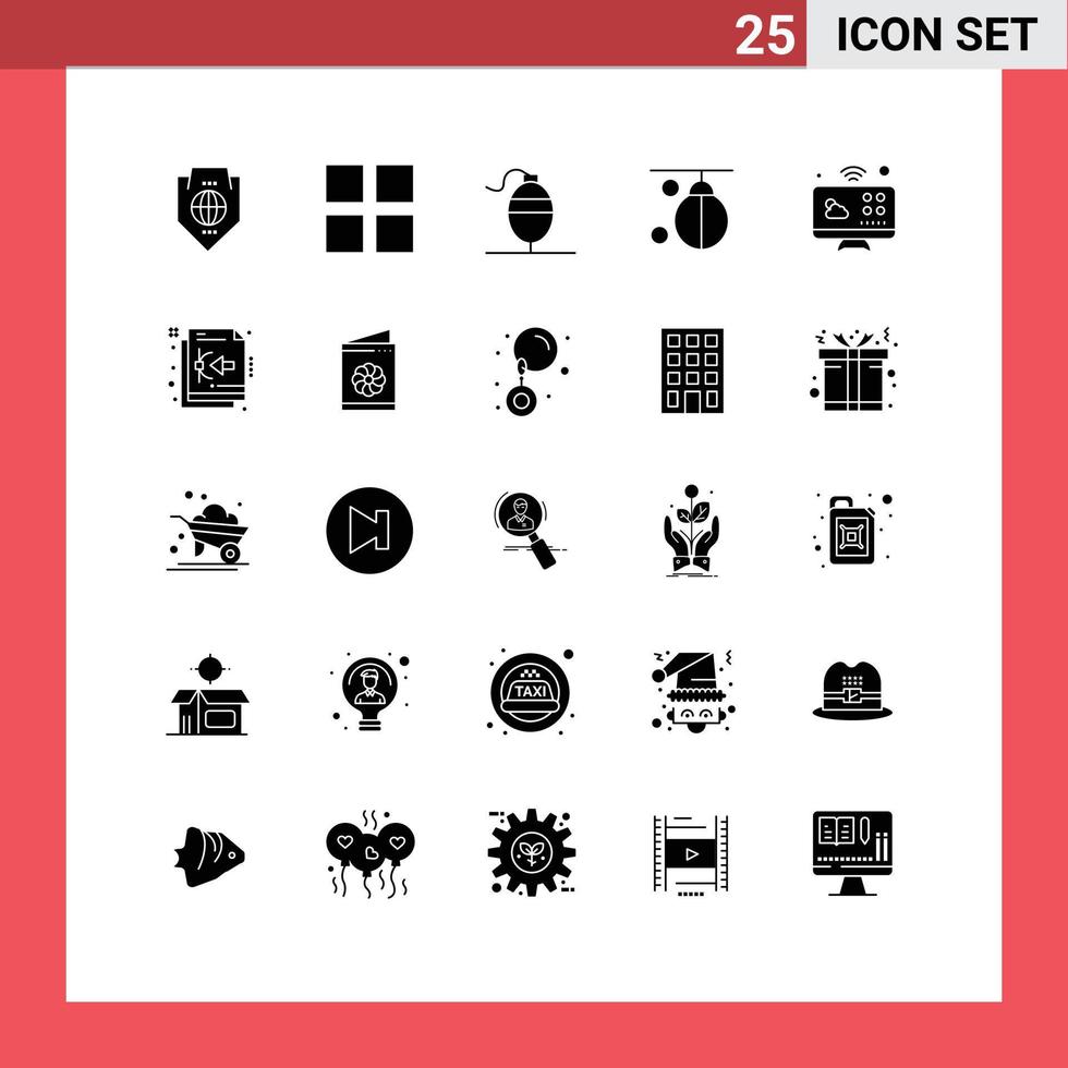 Pack of 25 creative Solid Glyphs of connections training bobber punching boxer Editable Vector Design Elements