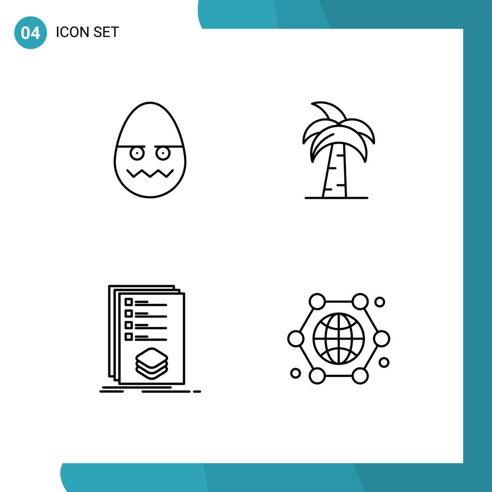 Line Pack of 4 Universal Symbols of celebration srilanka egg india categories Editable Vector Design Elements