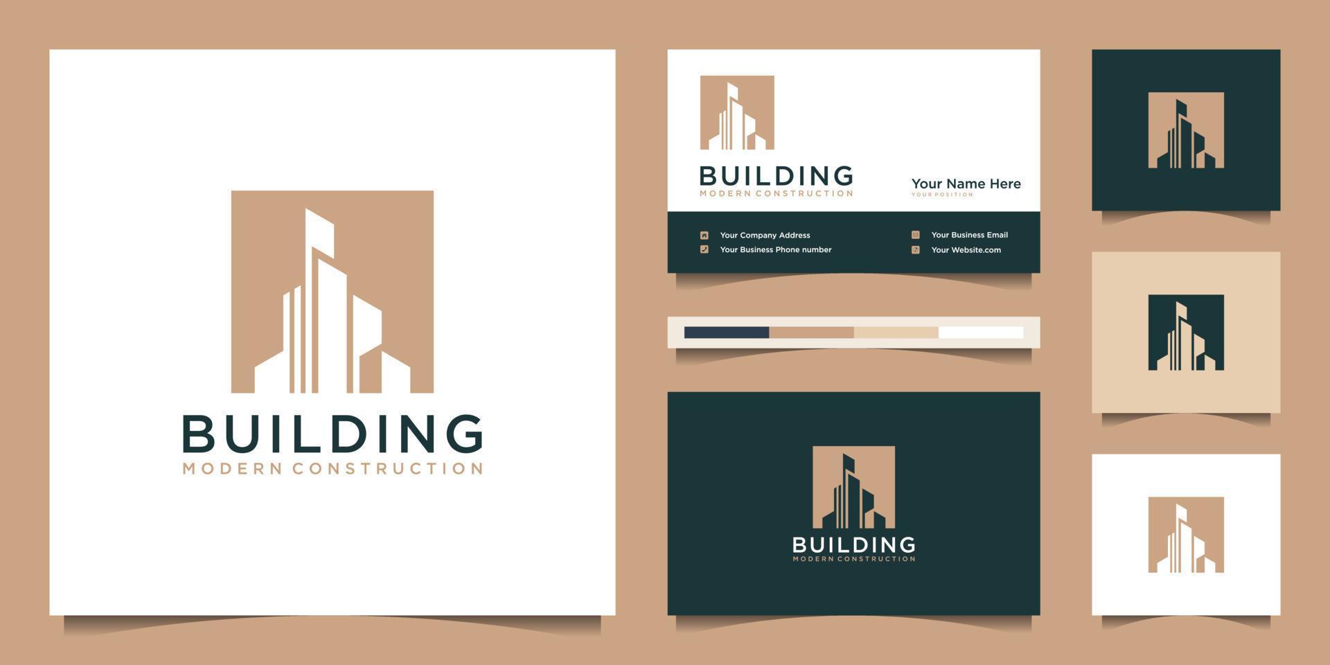 Building logo design with modern concept. city building construction abstract for logo design inspiration. logo design and business card Premium Vector