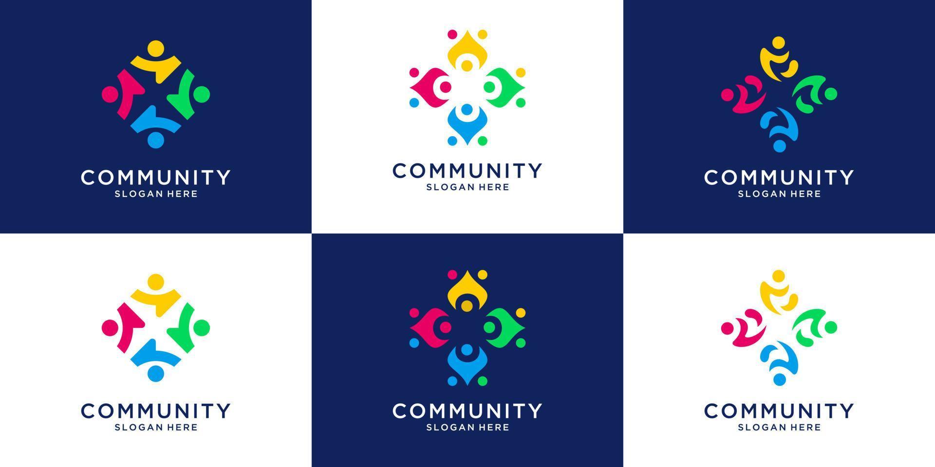 Set of colorful People human together family unity logo collection. vector