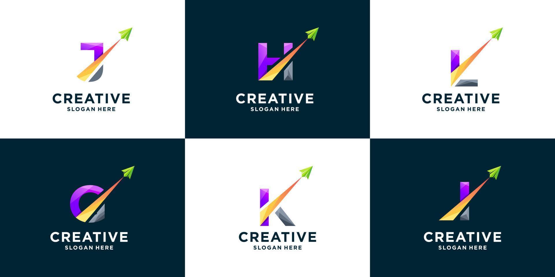 Set of gradient letter and arrow logo design template vector