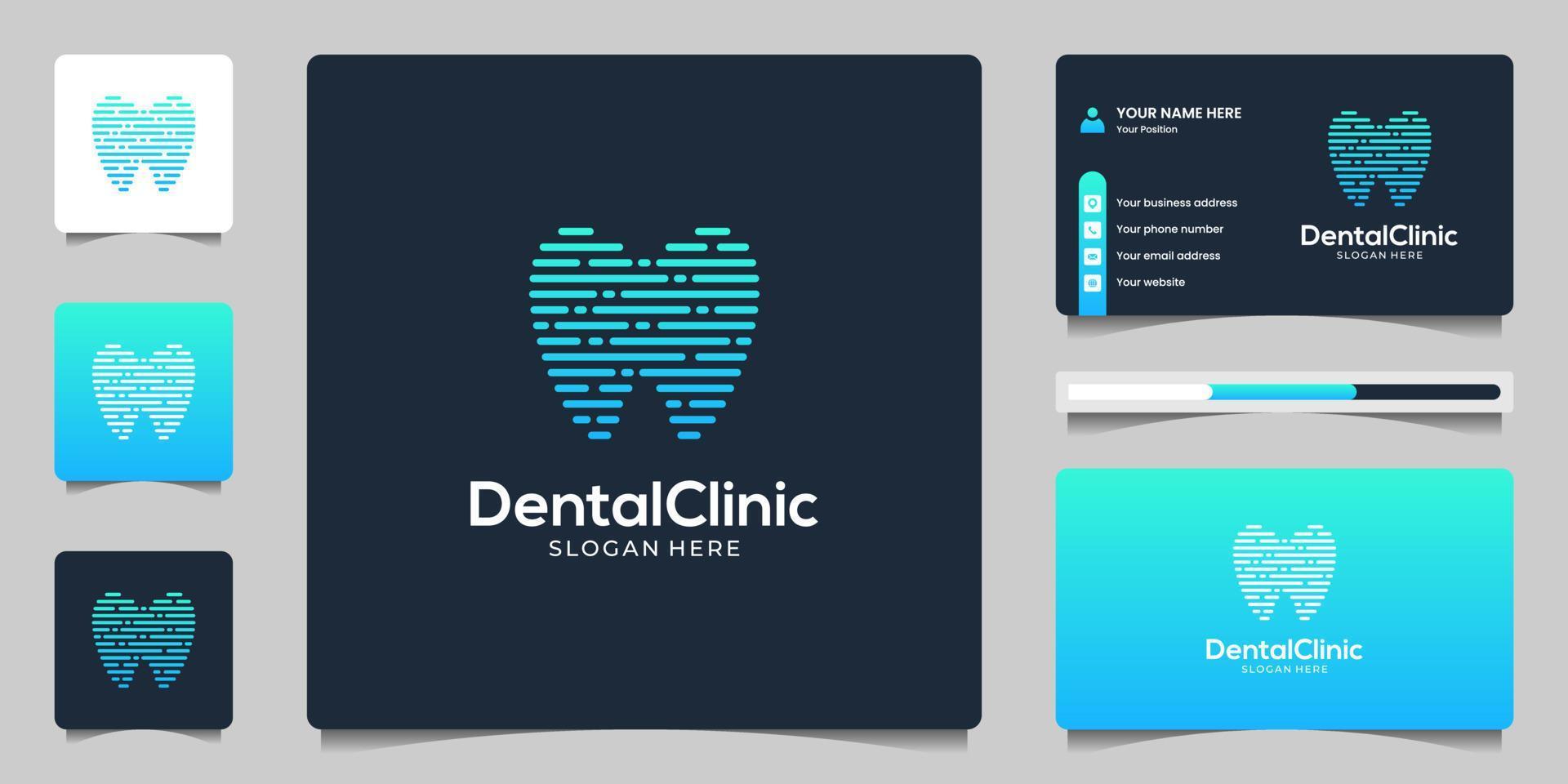 clínica dental odontología diseño de logotipo médico y tarjeta de visita. plantilla de diseño de logotipo de tecnología de dentista abstracto. vector