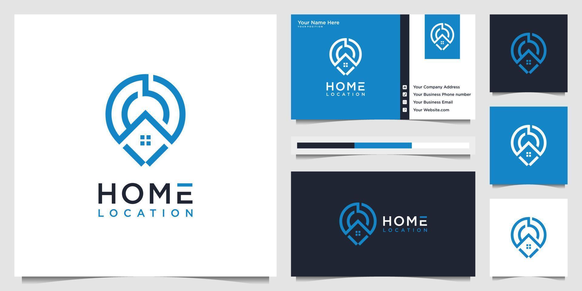 Home location logo design and business card template. simple logo home and pin location symbol real estate. vector