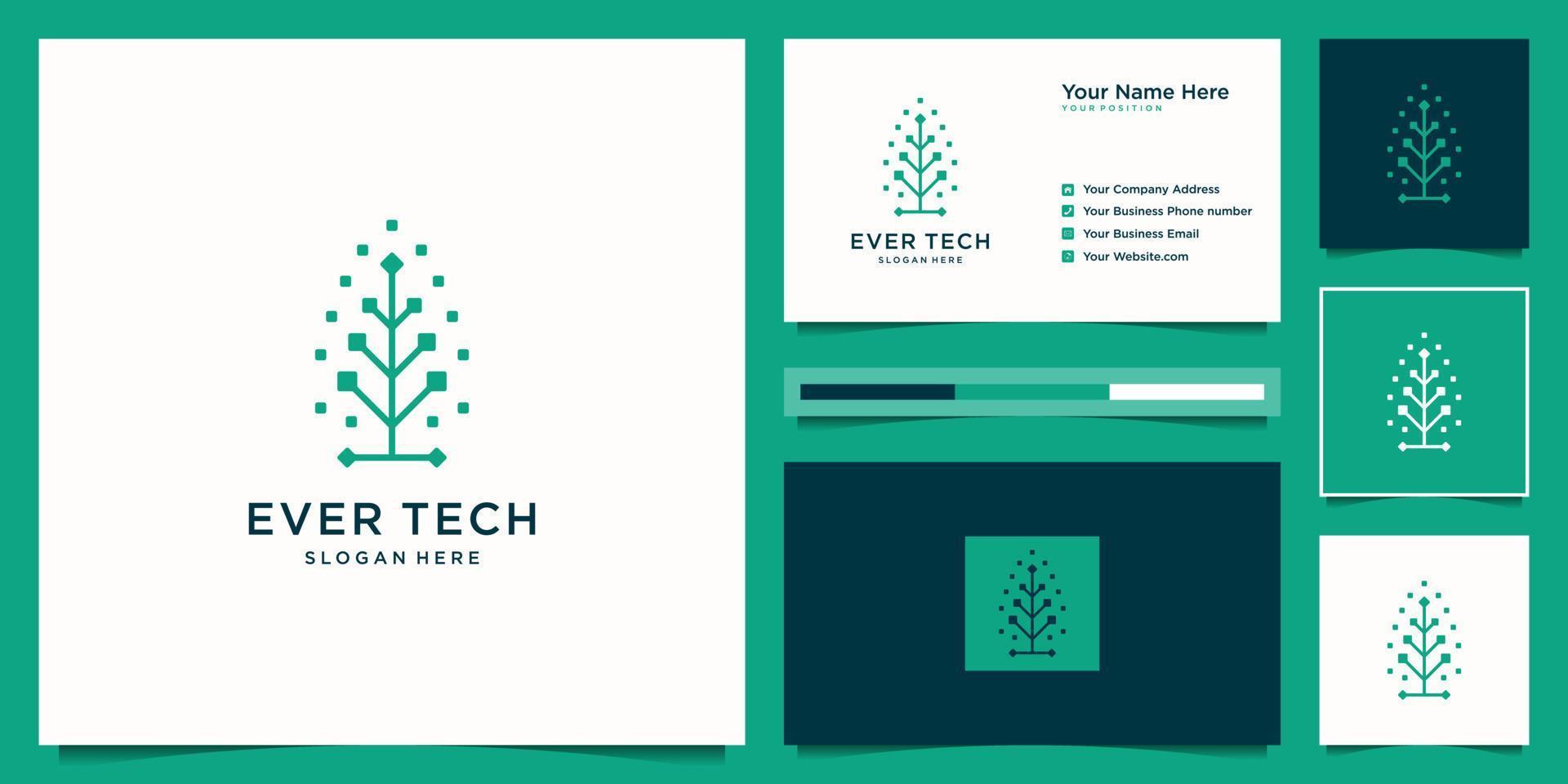 Creative Tree tech logo design idea. Creative symbol for tech, cloud, data, internet with business card design. vector