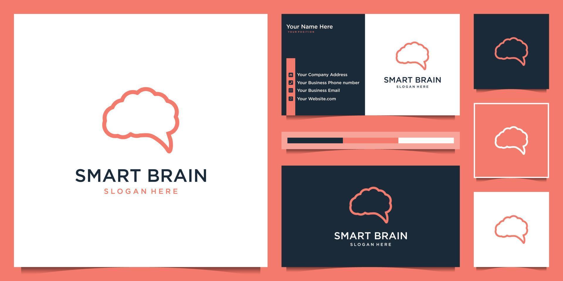 Brain tech logo design template. Minimal smart brain logo design and business card. vector