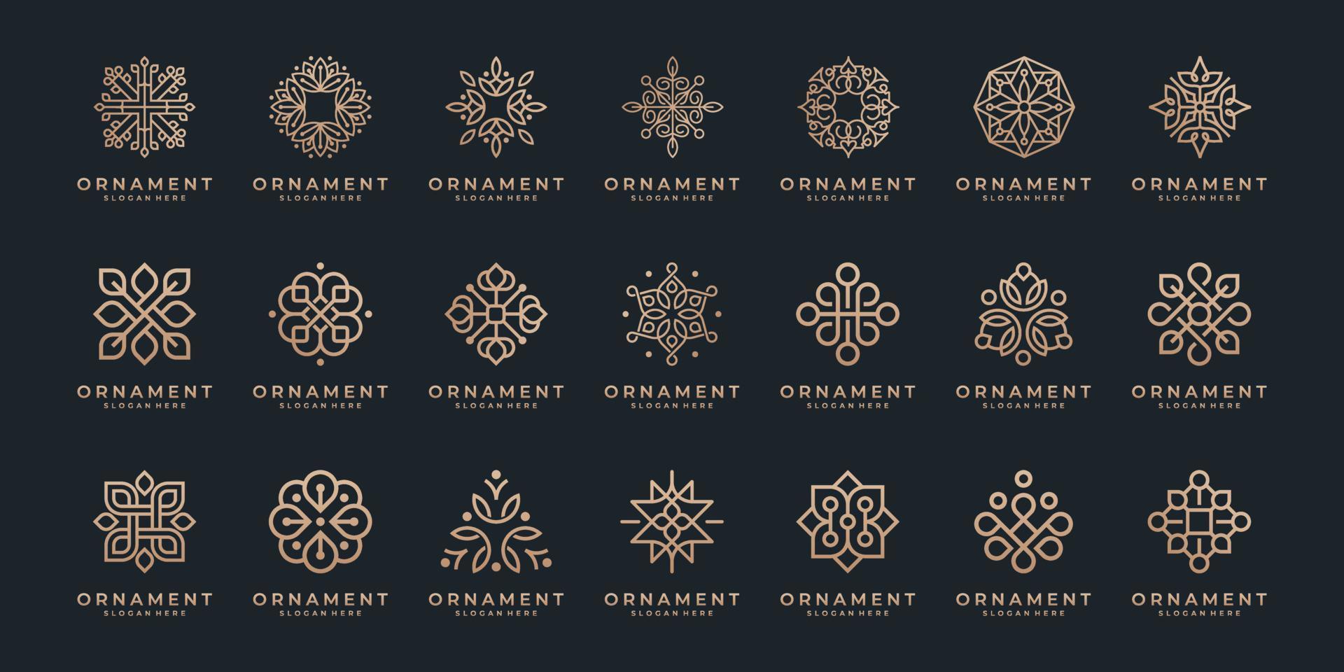 Set of luxury floral ornament with line art icon element. vector