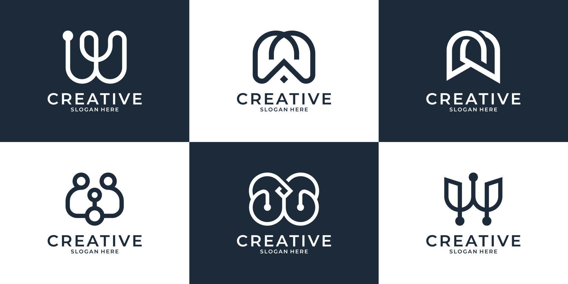 Collection of letter W logo design template. Minimalist icon for business, branding and symbol. vector