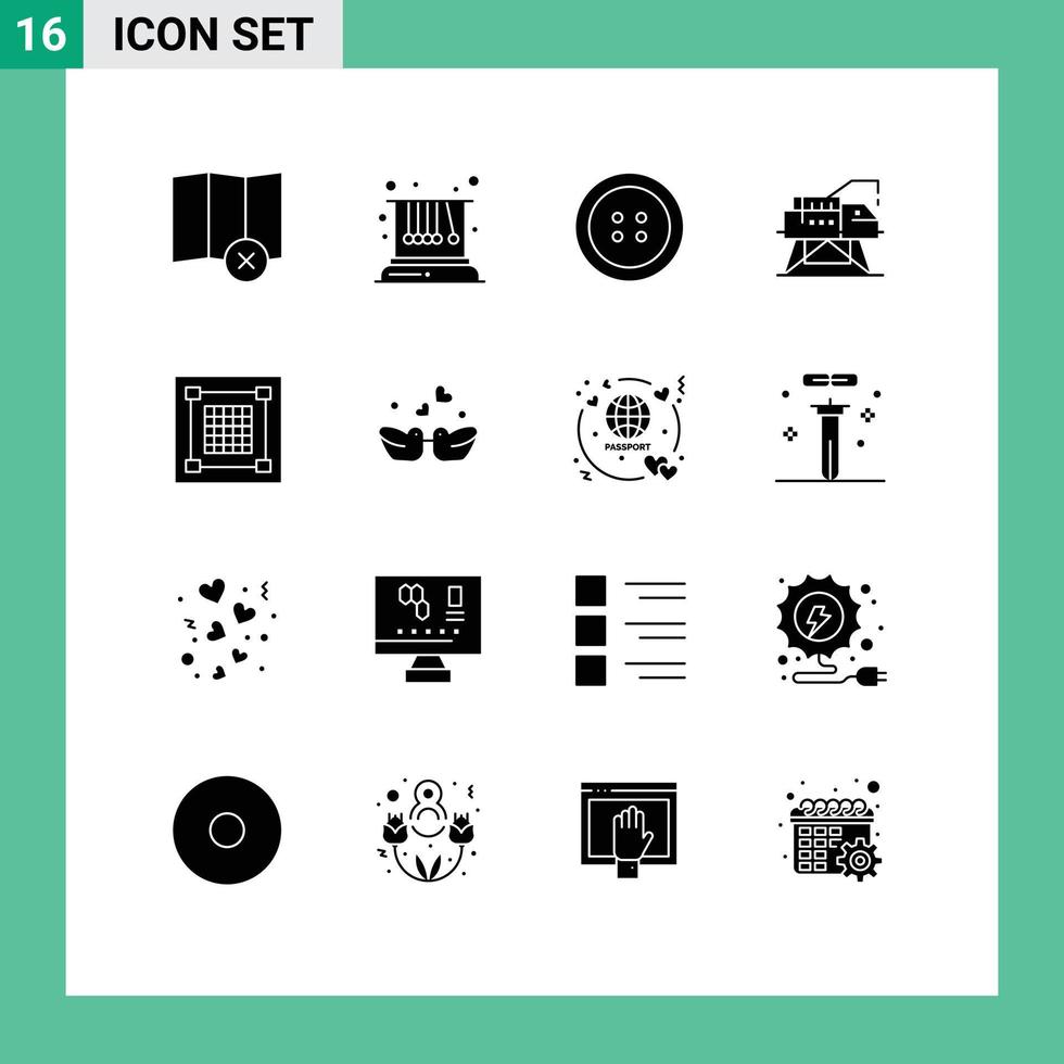 Group of 16 Modern Solid Glyphs Set for grid designer clothing design platform Editable Vector Design Elements