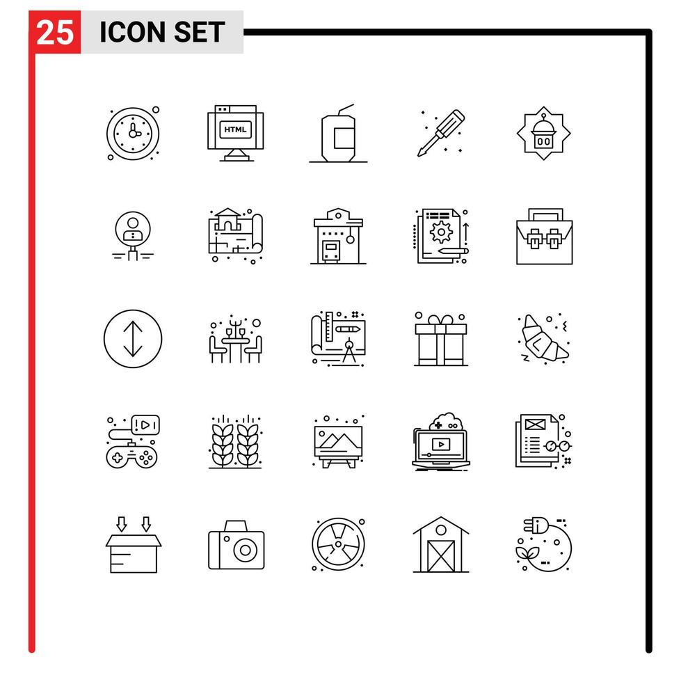 concepto de 25 líneas para sitios web móviles y aplicaciones destornillador fontanero internet mecánica comida rápida elementos de diseño vectorial editables vector