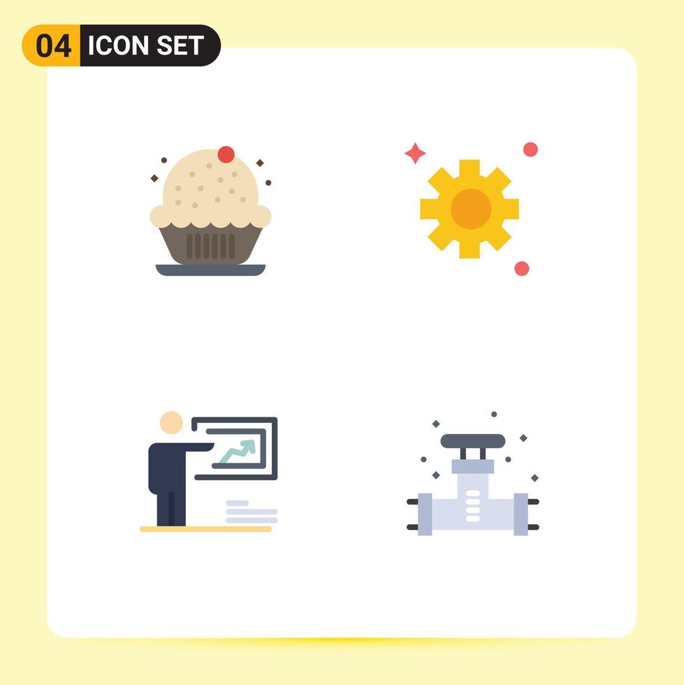 Mobile Interface Flat Icon Set of 4 Pictograms of birthday strategy party cogs man Editable Vector Design Elements