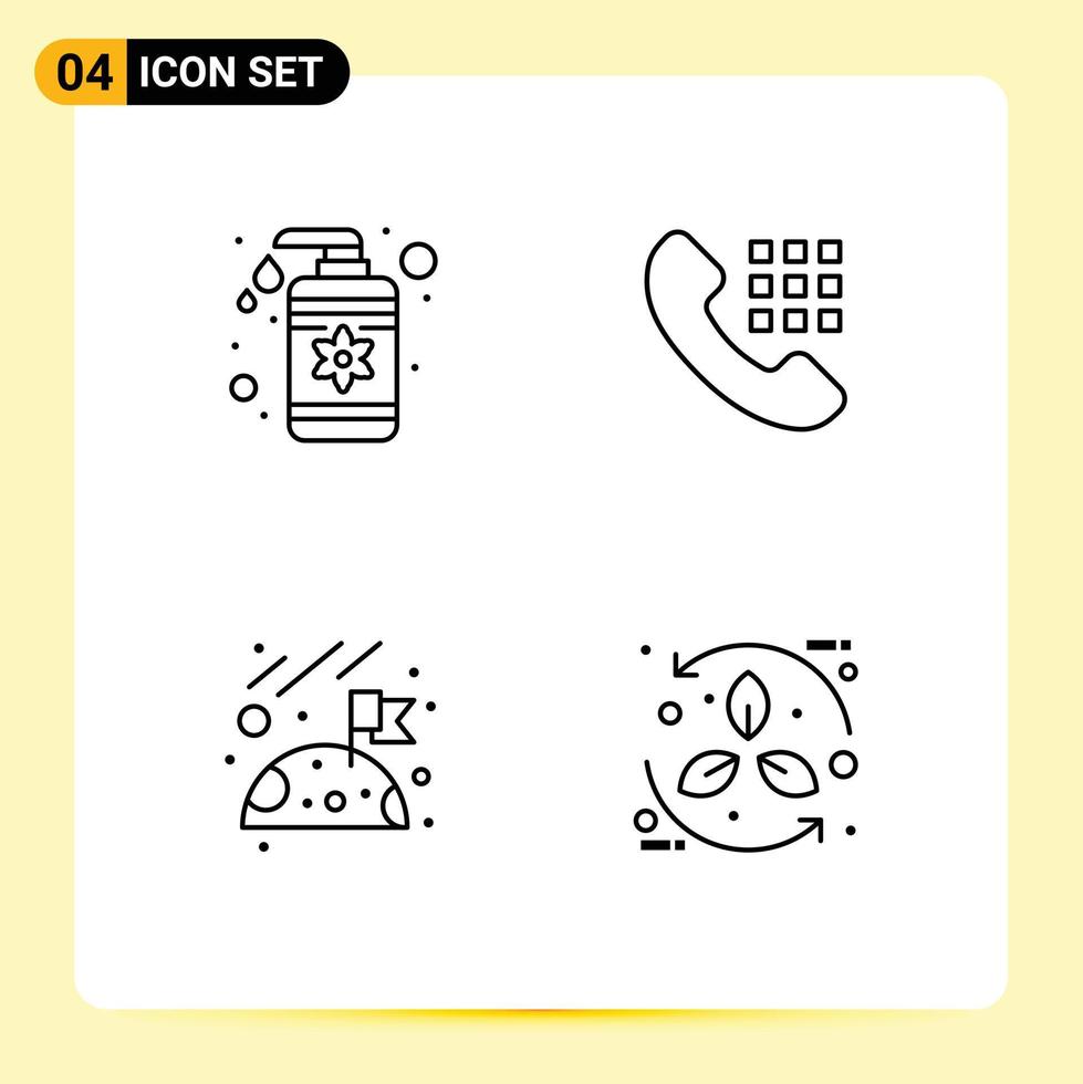 Pictogram Set of 4 Simple Filledline Flat Colors of drop moon care phone bio Editable Vector Design Elements