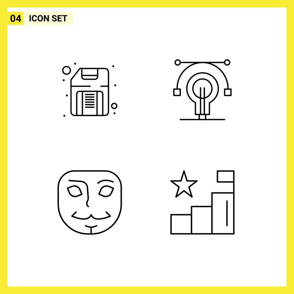 Pack of 4 Modern Filledline Flat Colors Signs and Symbols for Web Print Media such as computer face hardware idea analysis Editable Vector Design Elements