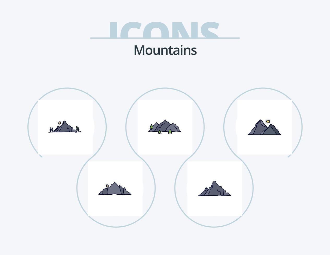 Mountains Line Filled Icon Pack 5 Icon Design. . . mountain. tree. hill vector