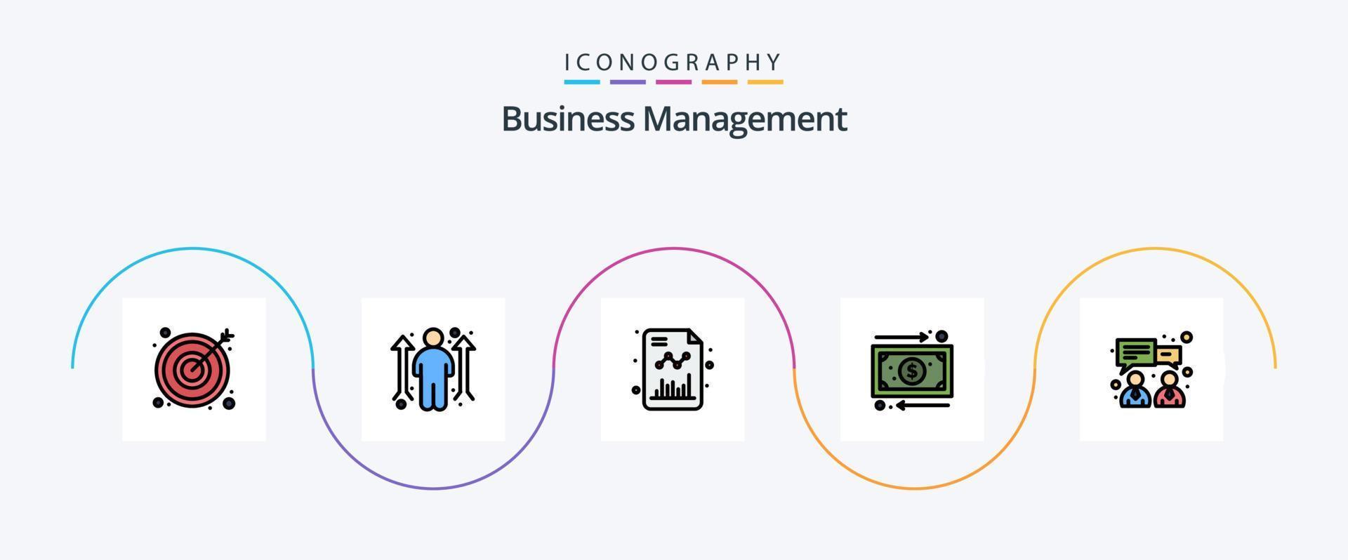 la línea de gestión empresarial llenó el paquete de iconos planos 5 que incluye finanzas. negocio. gráfico. dinero. dinero vector