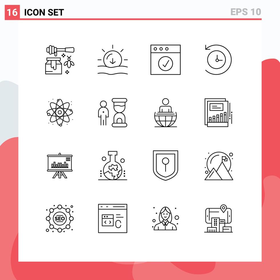 16 User Interface Outline Pack of modern Signs and Symbols of lab energy app atom future Editable Vector Design Elements