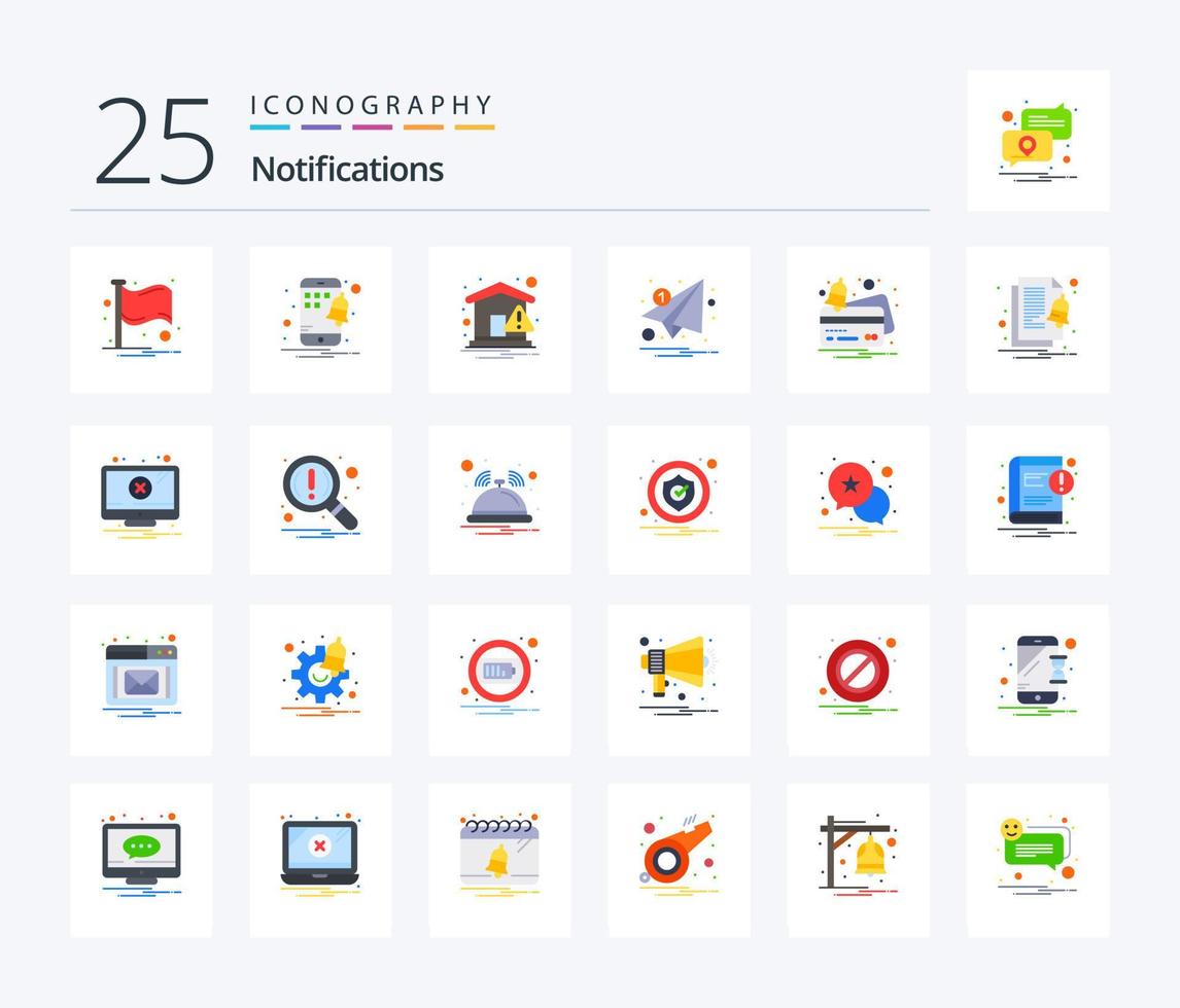 notificaciones Paquete de iconos de 25 colores planos que incluye crédito. papel. darse cuenta. notificación. carta vector