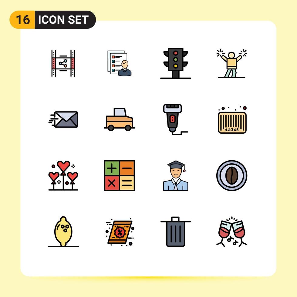 16 Universal Flat Color Filled Line Signs Symbols of cheerleading transport employee traffic skills Editable Creative Vector Design Elements