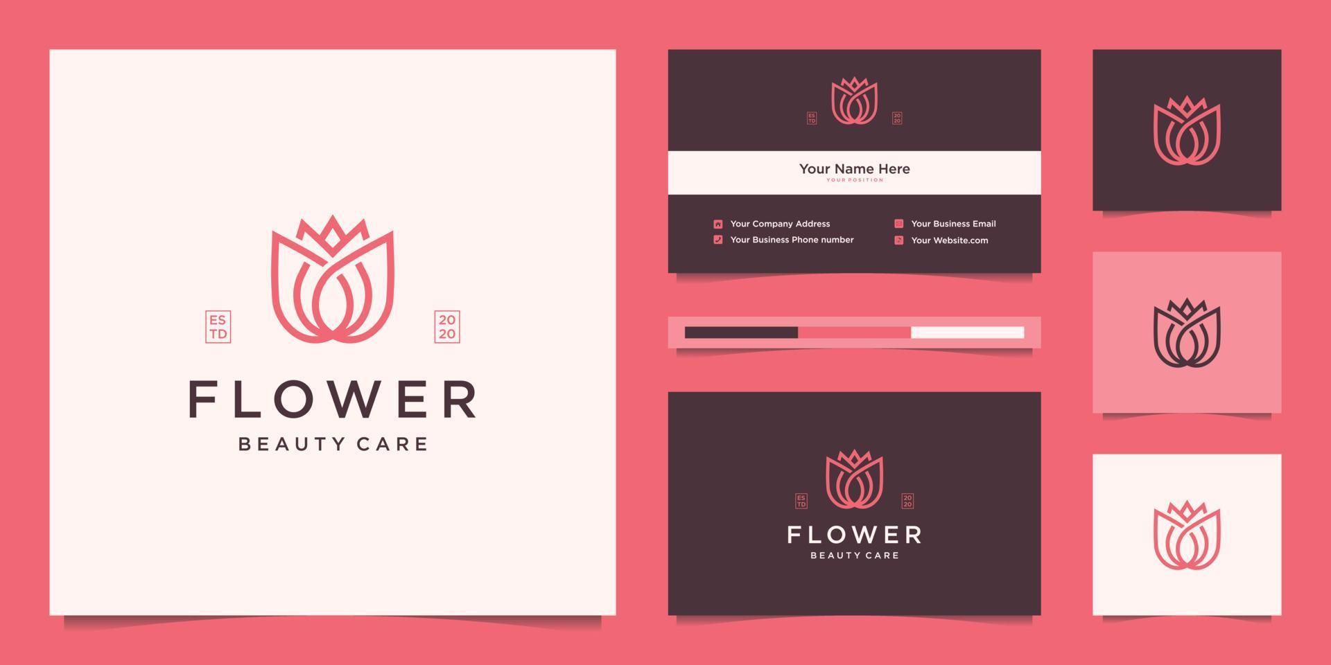 lotus flower beauty linear logo design and business card vector