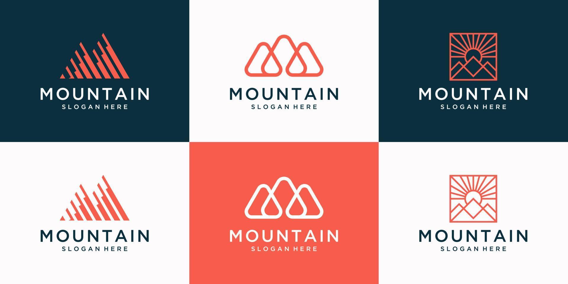 Set of creative mountain logo with abstract initial M logo design collection. vector