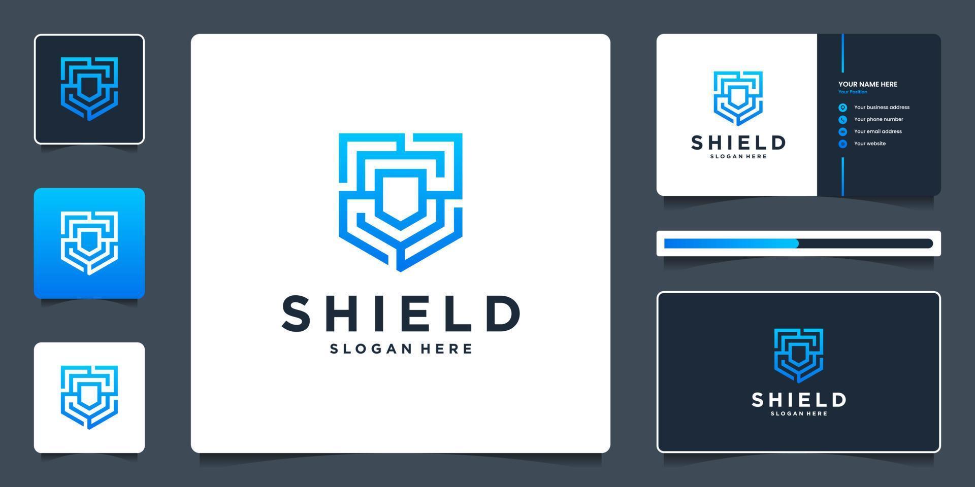 Modern shield security technology with initial S minimal shape concept. Logo design and business card branding for company vector