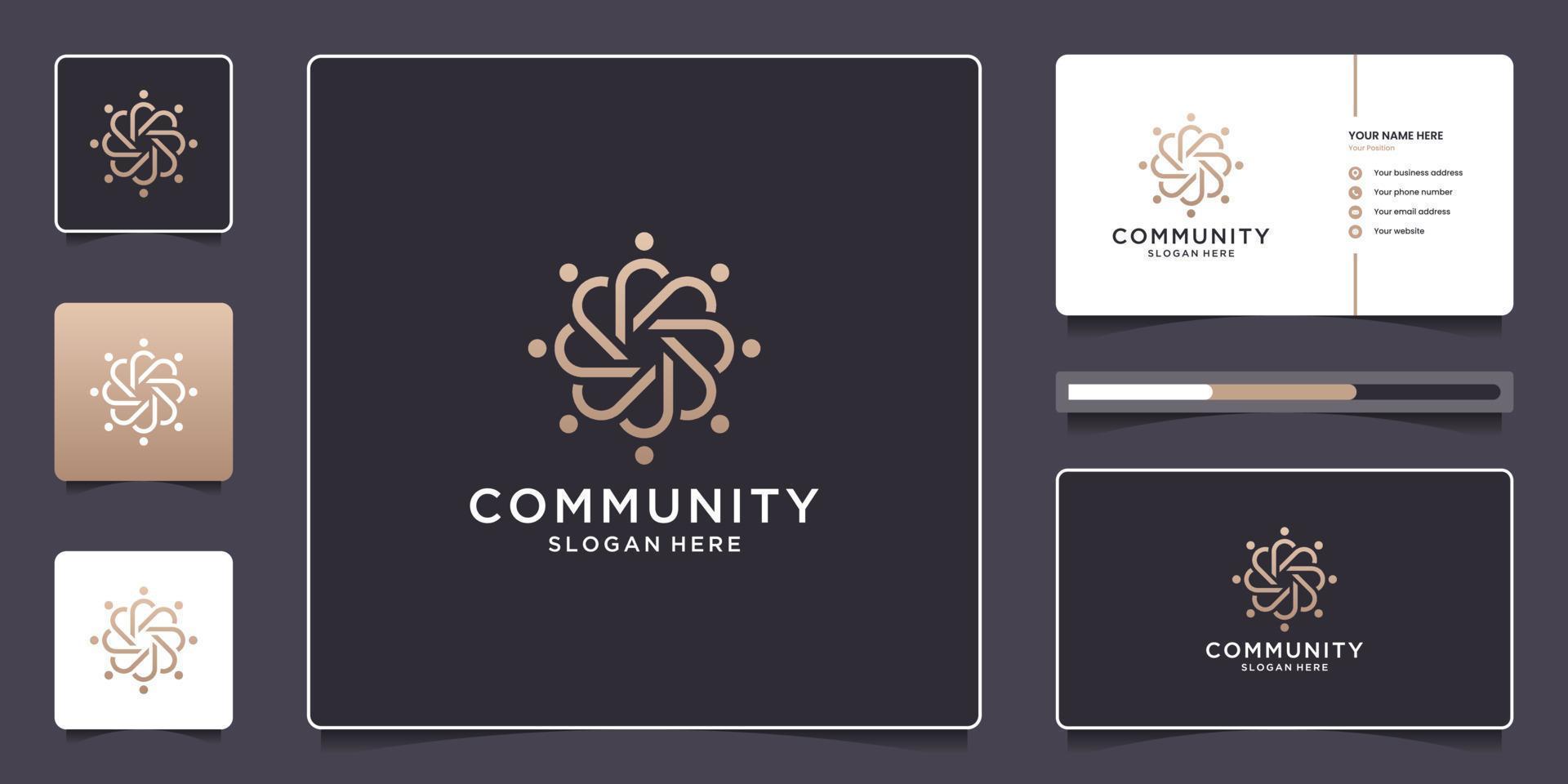 Creative team work with abstract people group logo design and business card template vector