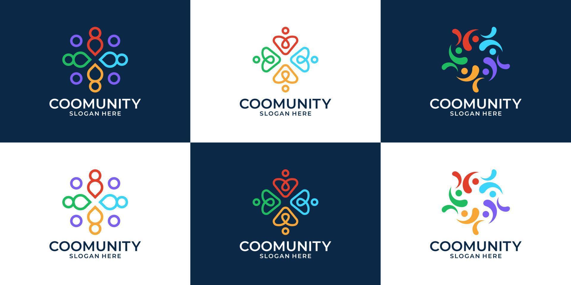 conjunto de personas creativas familia y colección de logotipos de unidad humana. símbolo de trabajo en equipo, grupo social, comunidad. vector