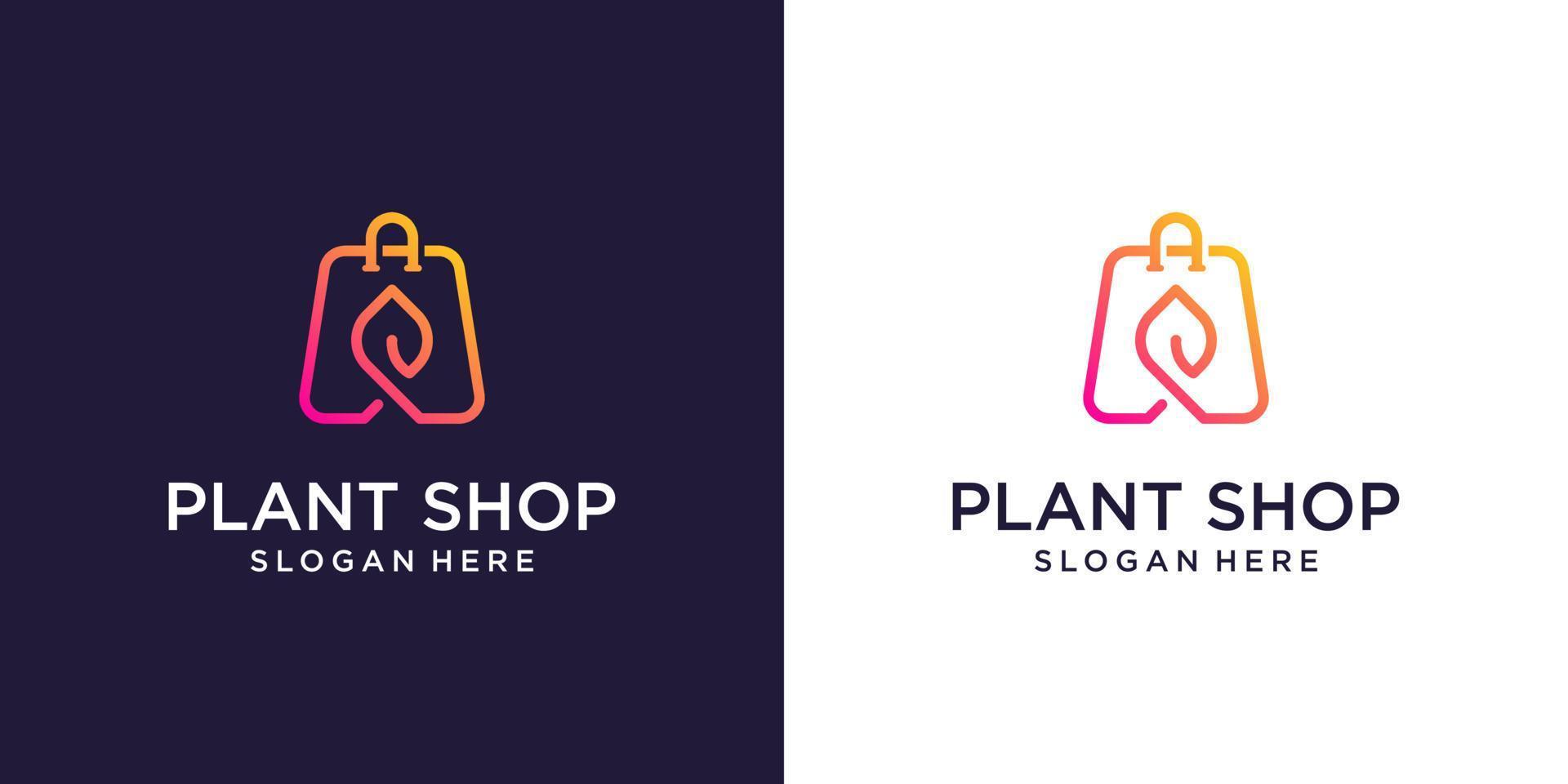 plantilla de diseño de logotipo de tienda en línea, tienda de bolsos e icono de logotipo de símbolo de hoja vector