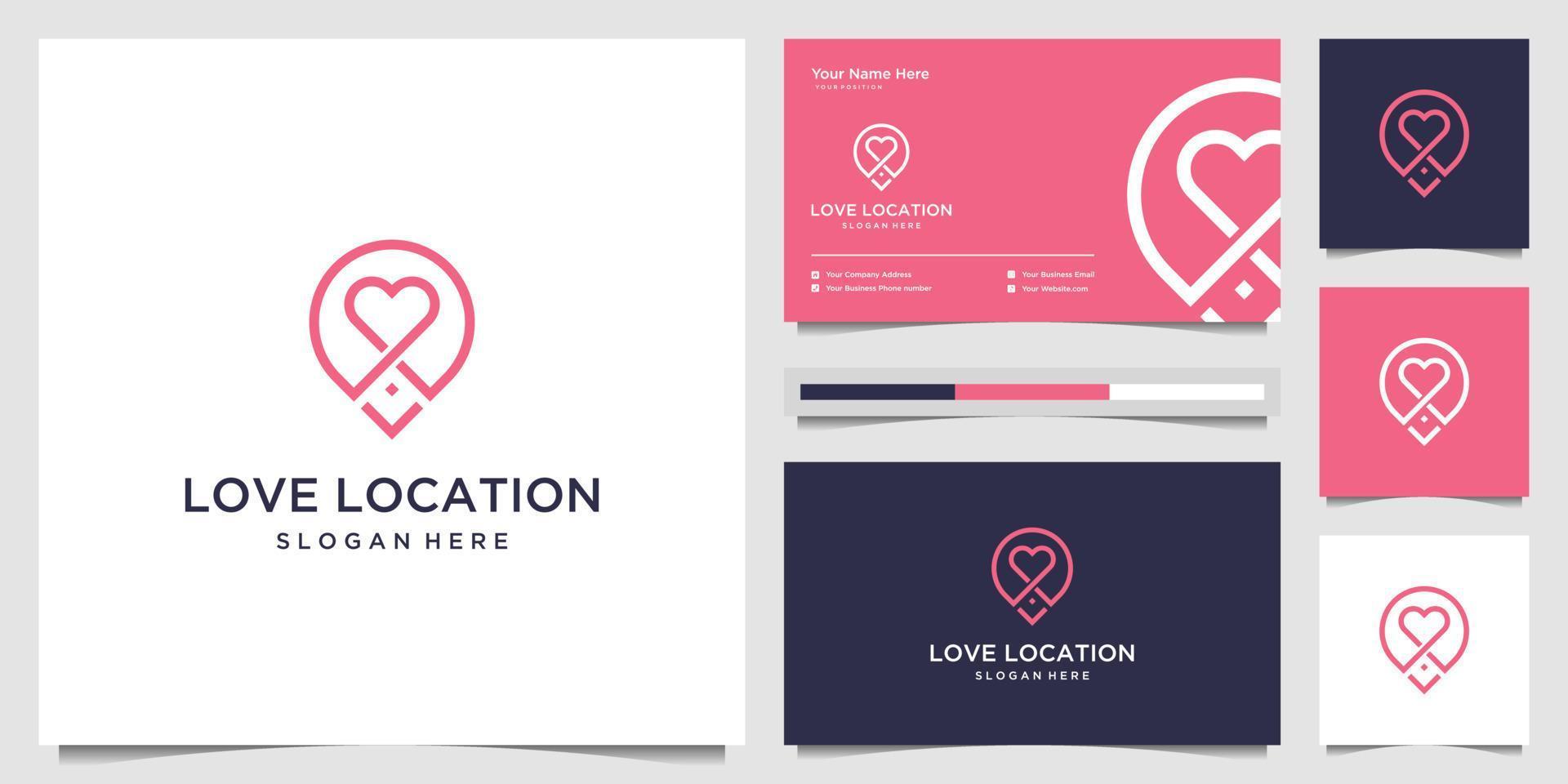 Creative love location combine heart and pin with concept line art style. logo design and business card vector