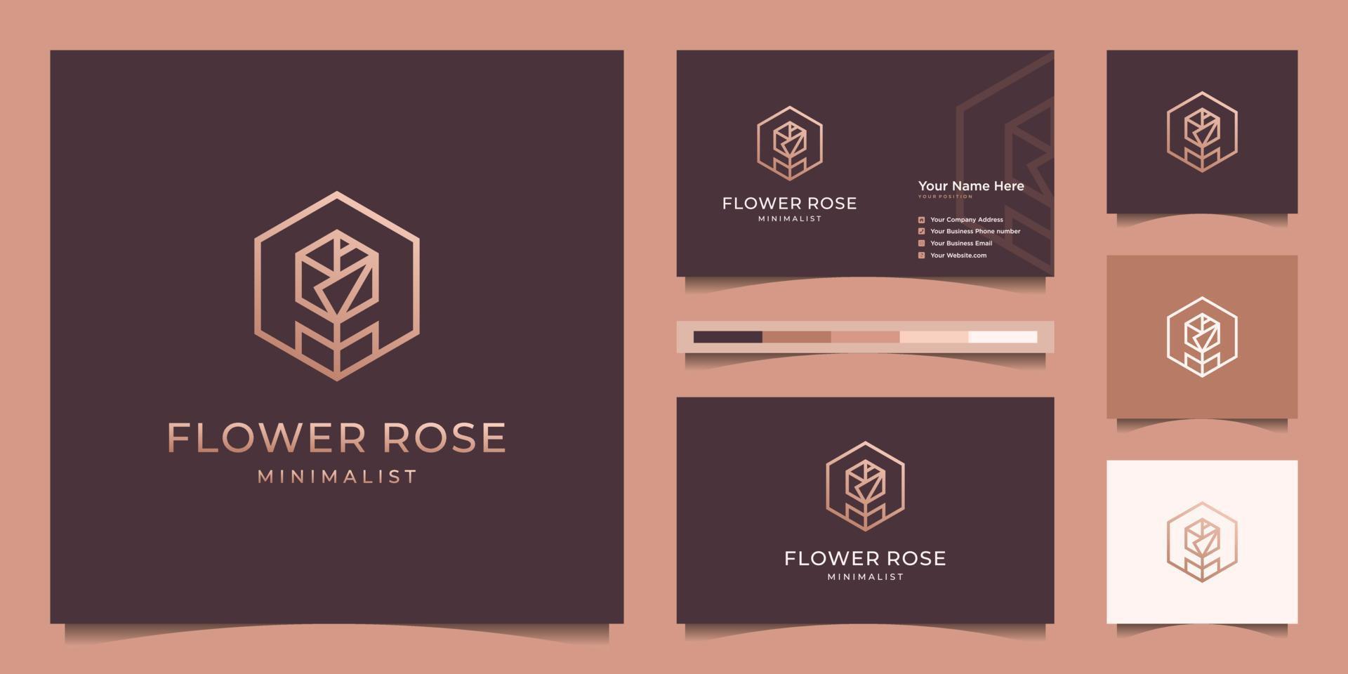 estilo de arte de línea de rosa de flor elegante minimalista. salón de belleza de lujo, moda, productos para el cuidado de la piel, cosméticos, yoga y spa. diseño de logotipo y vector premium de tarjeta de visita