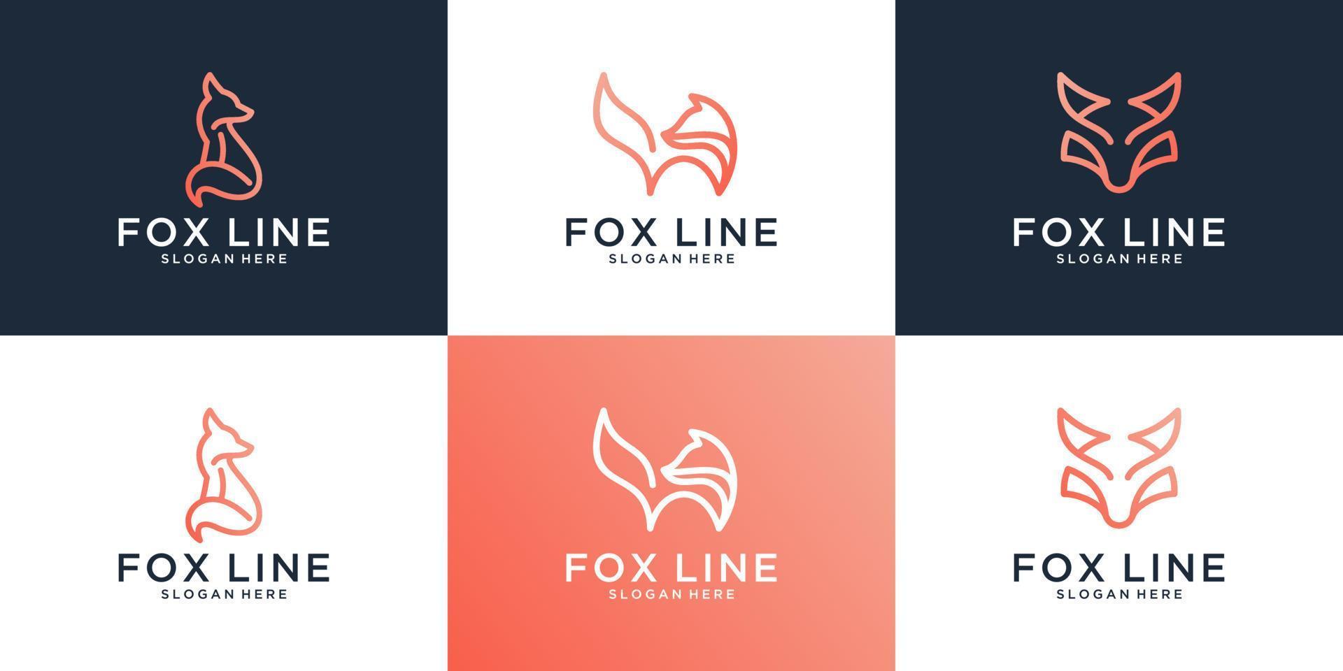 Set of creative fox logo design template. Minimalist icon animal with line art style. vector