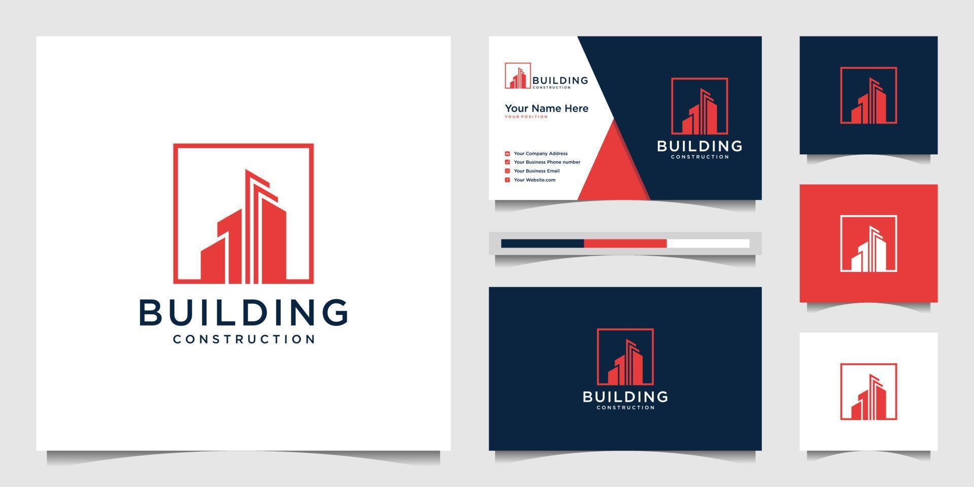 Building logo design with modern concept. city building construction abstract for logo design inspiration. logo design and business card Premium Vector