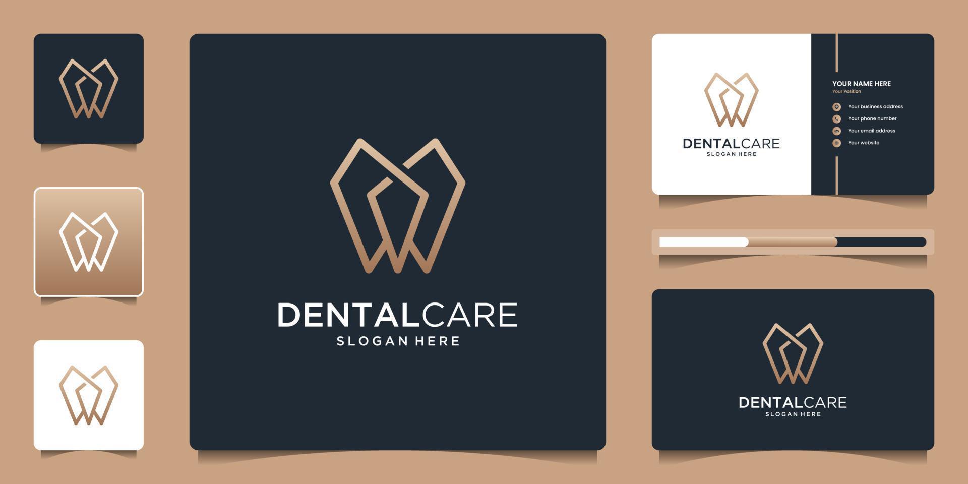 Dental care logo with simple line logo design and business card vector