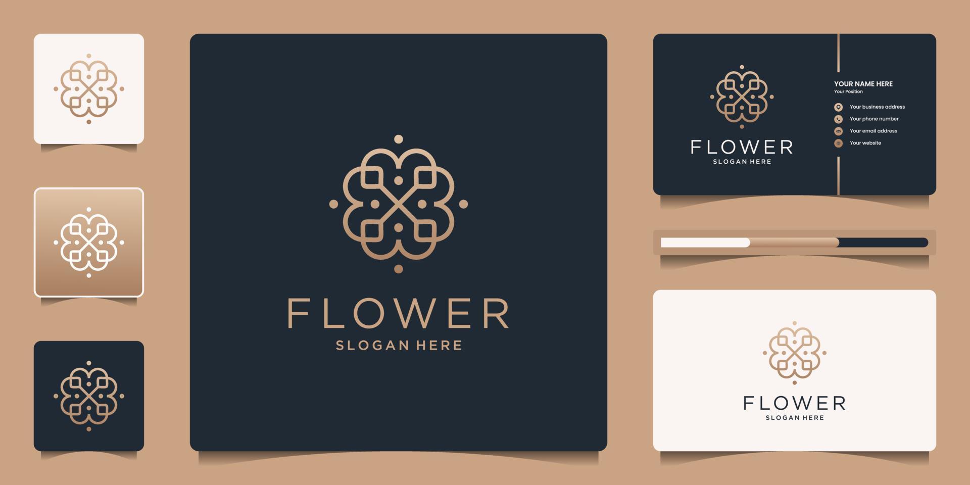 Minimalist flower logo ornament with line art style. Luxury template business card design. vector