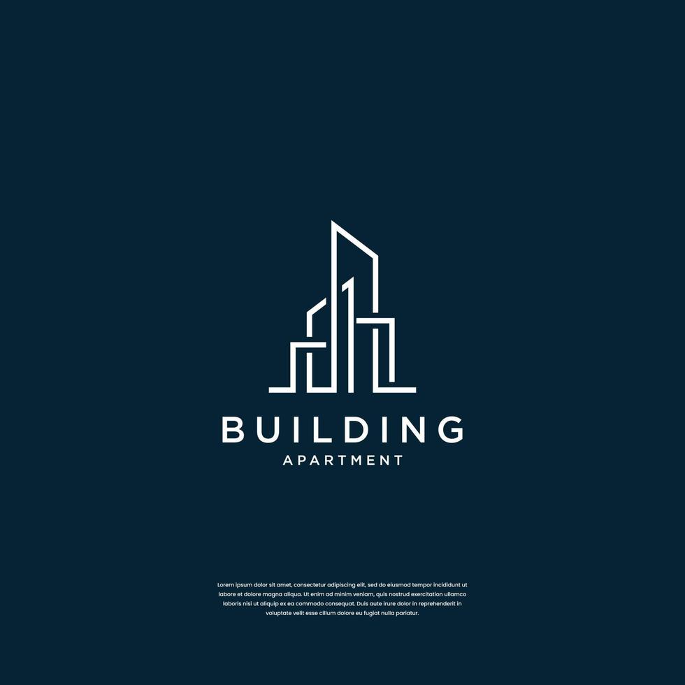 construcción de diseño de logotipo de arquitectura inmobiliaria con estilo de arte lineal vector
